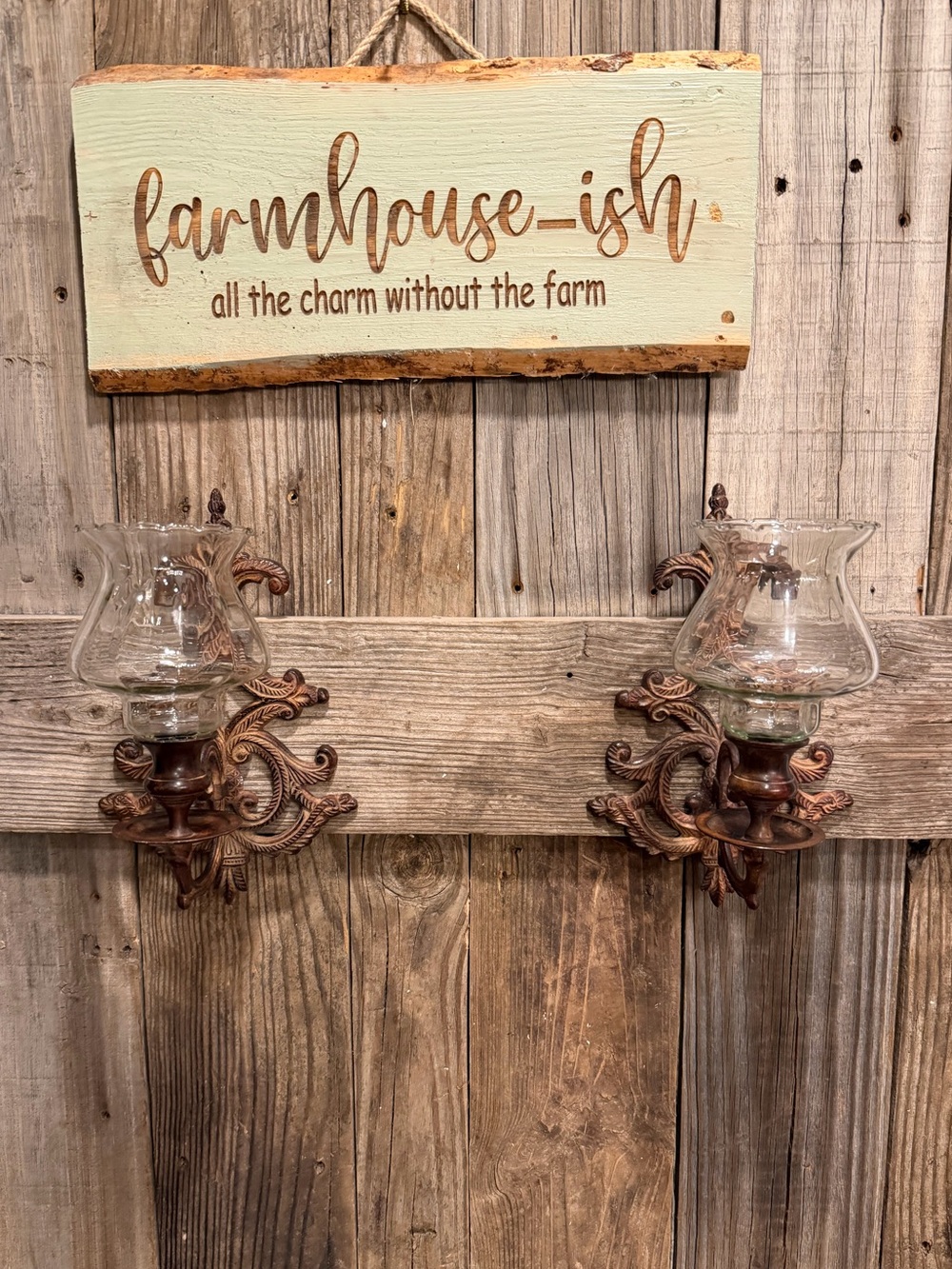 Pair of vintage BOHO scroll-work metal candle wall sconces